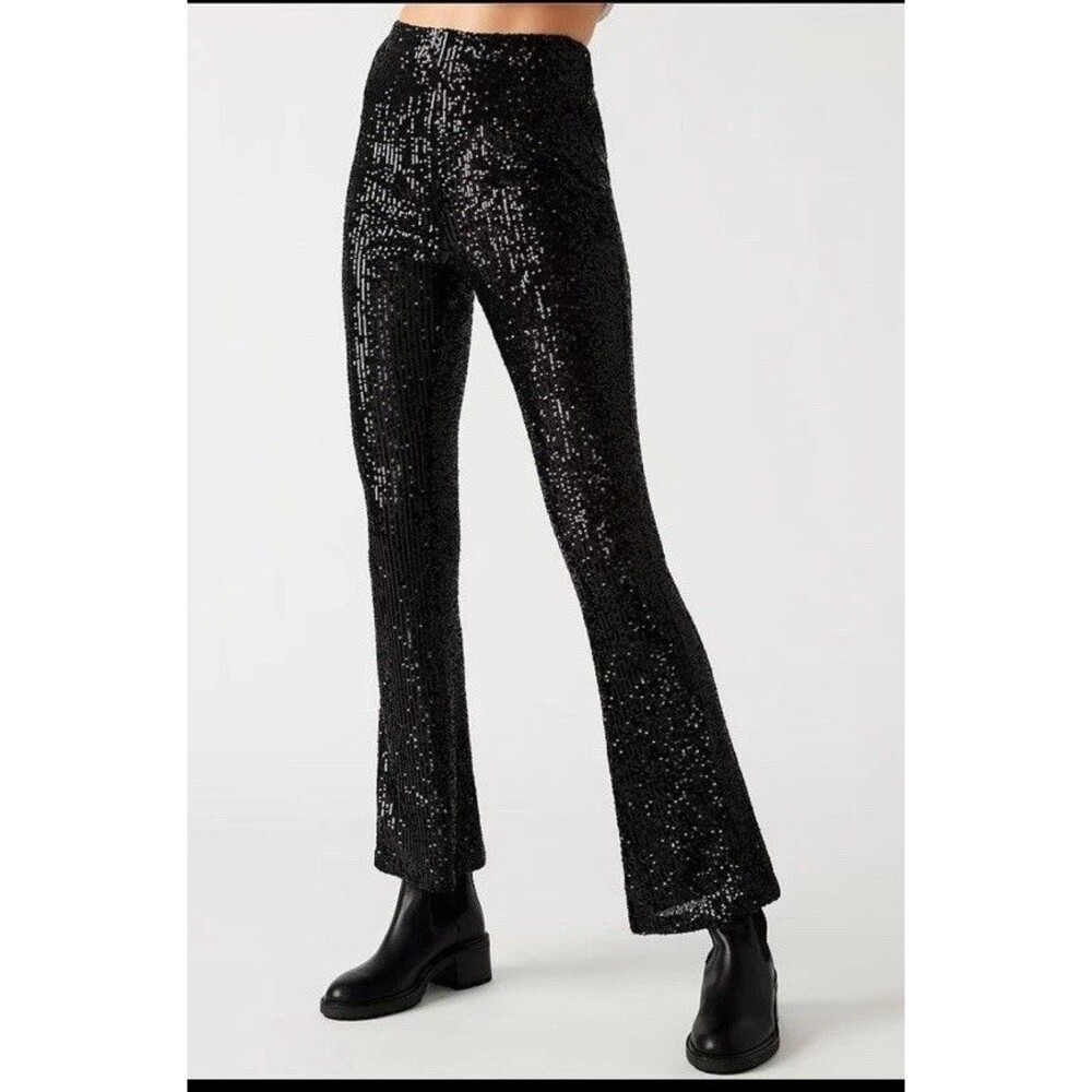 NWT steve madden citrine black flare sequin pants XL Holiday Cocktails Formal